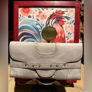 Tre Vero Light Grey/Taupe Leather & Fabric Clutch